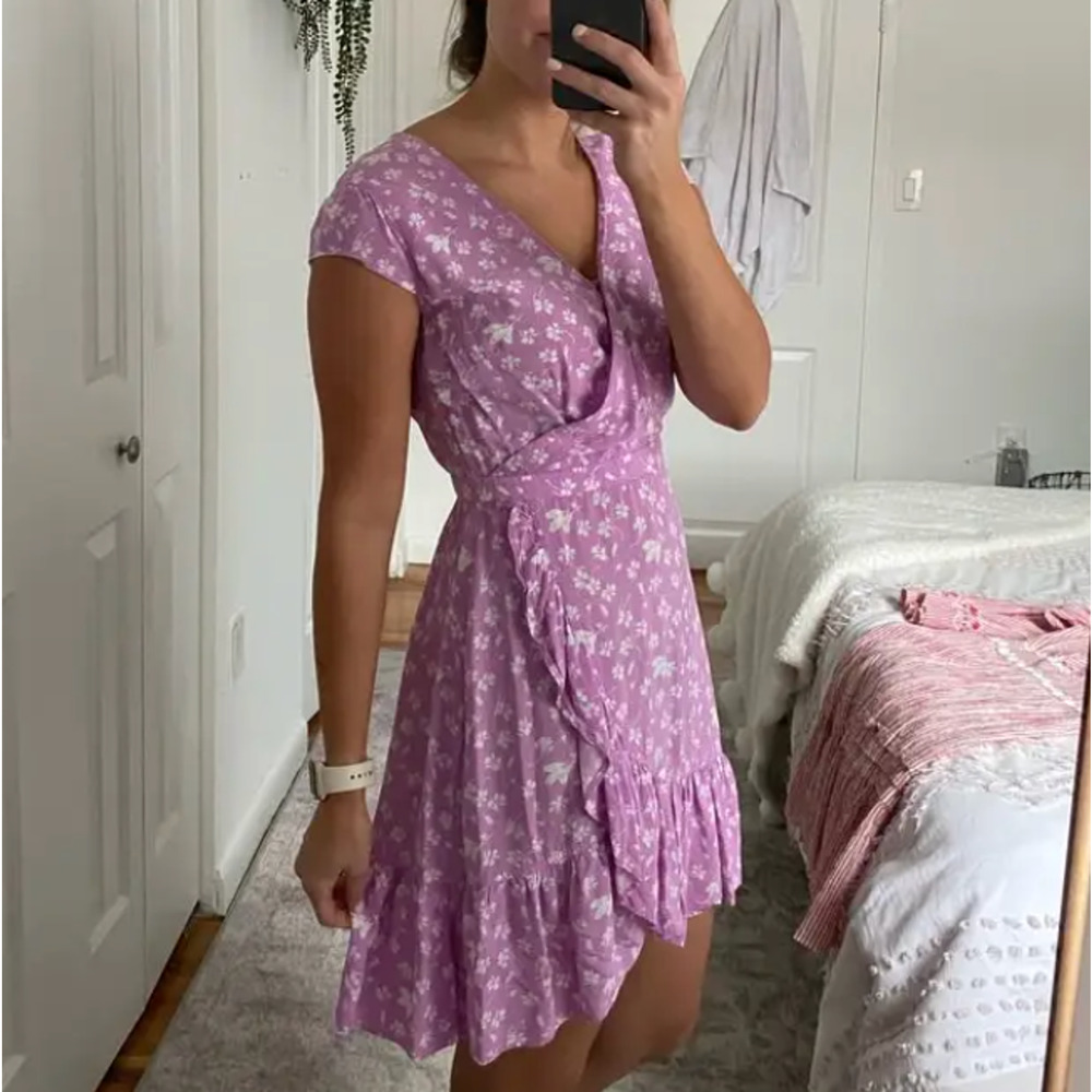J.Crew Pink Floral Faux Wrap Mini Dress SIZE 2 Ruffle Business Casual Party $80 - Picture 7 of 11